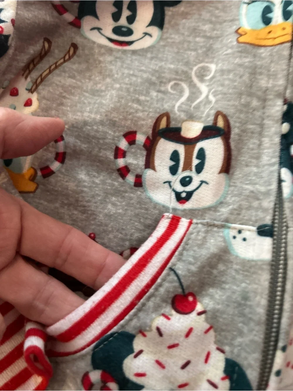 Disney Gray Holiday Character Hooded Baby One-Piece with Red Stripes Size 2